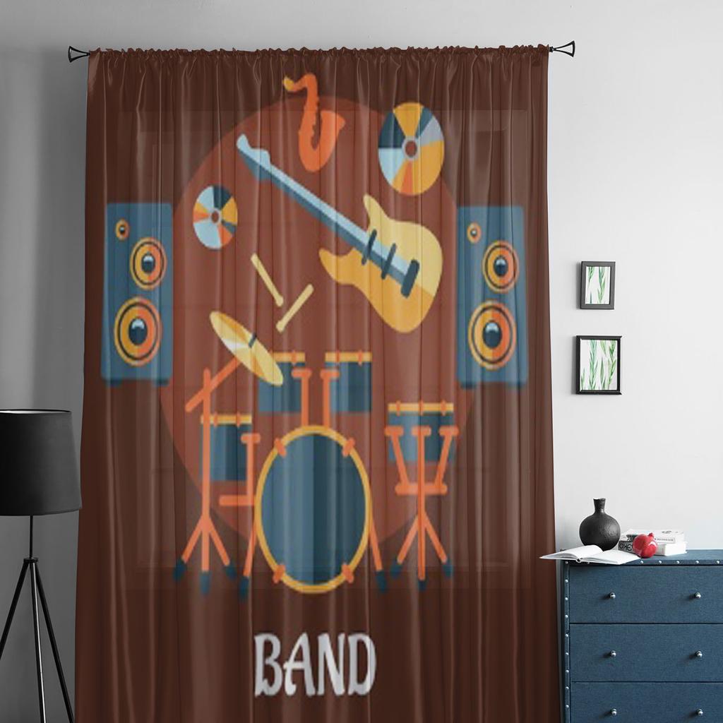 Banda Musicale Chitarra Elettrica Bacchette per Batteria Tende Trasparenti in Chiffon per Soggiorno Camera da Letto Tende per Finestra Voiles Tulle Cortinas