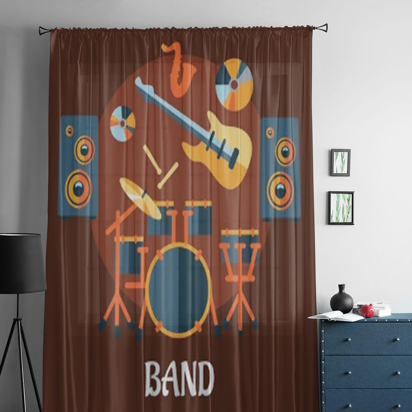 Музыкальная группа Электрогитара Барабанные палочки Шифоновые прозрачные шторы — фото 2