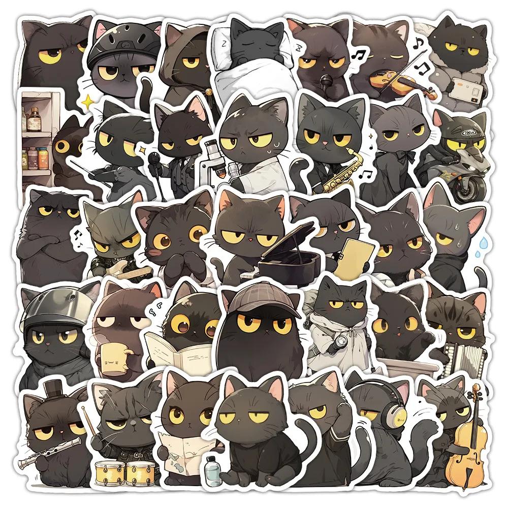 63Pcs Cute Black Cats Graffiti Stickers Kawaii Animal Cartoon Decal Diy Luggage Phone Guitar Fridge Waterproof Sticker Kid Toys