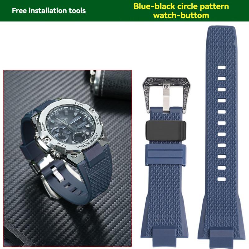 for Casio GST-B400 Series Rubber Waterproof Sports Strap Steel Heart Upgraded Steel Ring Pattern Buckle Strap