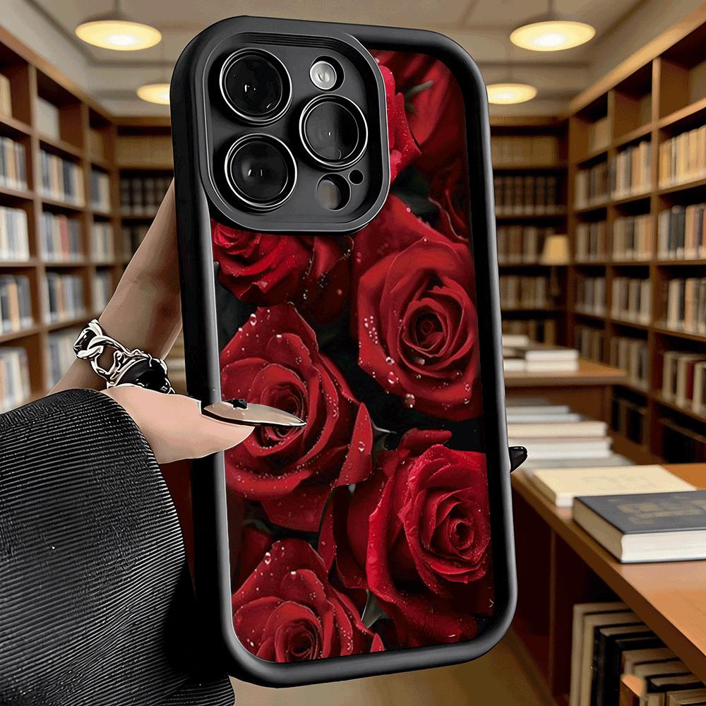 Red Roses with Dewdrops Phone Case for iPhone 17 16 15 14 13 12 11 Pro Max Plus Anti Scratch, Gel Flexible Protective
