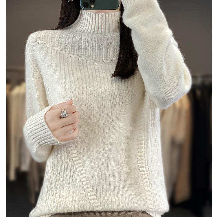 Women's Winter Thickened Sweater Half High Collar Long Sleeve Loose Coat Pullover Women's Knitted Top