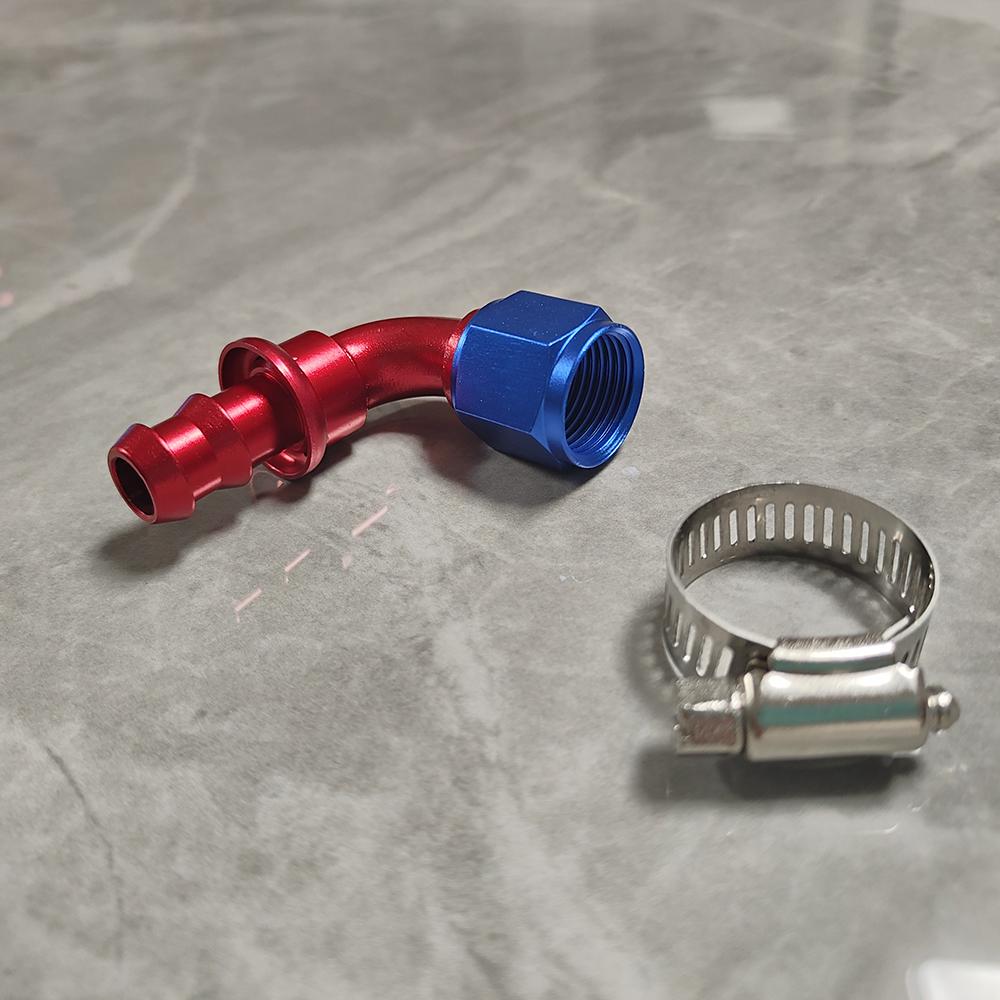 Universal AN4~AN20 Aluminum Oil Fuel Fitting Female Swivel To Push Lock Hose End Adaptor Kit Rubber Tube 90°