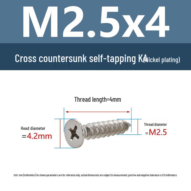 YiguYigu Nickel-Plated Phillips Flat Head Self-Tapping Screws M1-M5, Carbon Steel