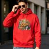 Pumpkin-kitten Men Hoodie Front Three Kittens & Jack-o-lantern Chest Print, Autumn Leaf Decor, Thick Fleece Pullover Sweatshirt for Urban Sport Trips