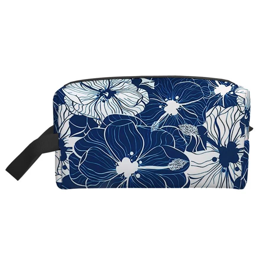 Large Portable Cosmetic Pouch with Zipper Closure Flower Pattern Toiletries Storage and Travel Makeup Bag Makeup Accessory Bag