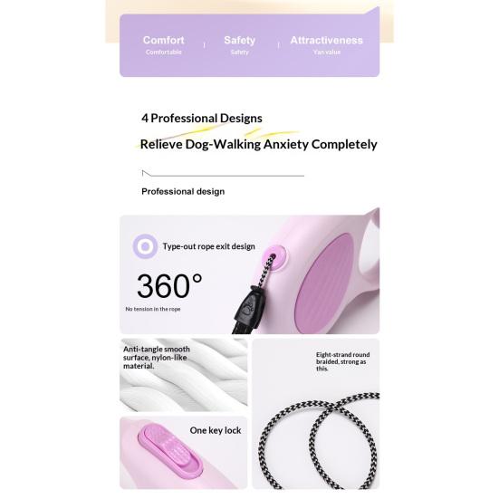 Retractable Dog Leash 16Ft Heavy Duty Nylon Rope Tangle-free Pet Leash Reflective Dog Leash with Handle One Button Control for Small Medium Dogs Walks