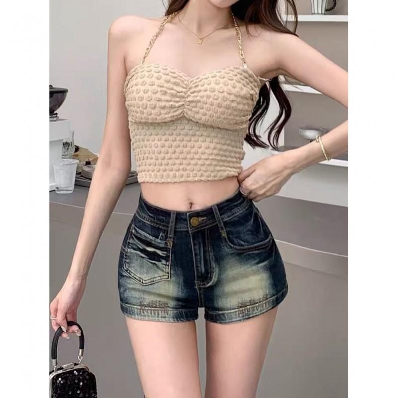 Womens Distressed Denim Shorts High-Waisted Slim Fit Ultra Short Jean Streetwear