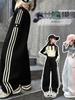 Girls' Spring/Autumn 2025 Side Stripe Sporty Casual Wide-Leg Pants