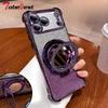 Glitter Shockproof Mirror Magnetic Bracket Case For iPhone 17 Air 16 16E 15 14 Plus 13 12 Mini 11 Pro XS Max XR Silicone Cover