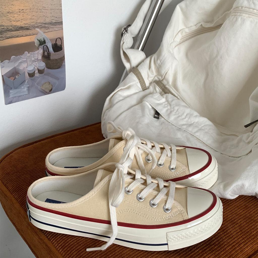 Half-drag canvas shoes female student white shoes versatile 203
