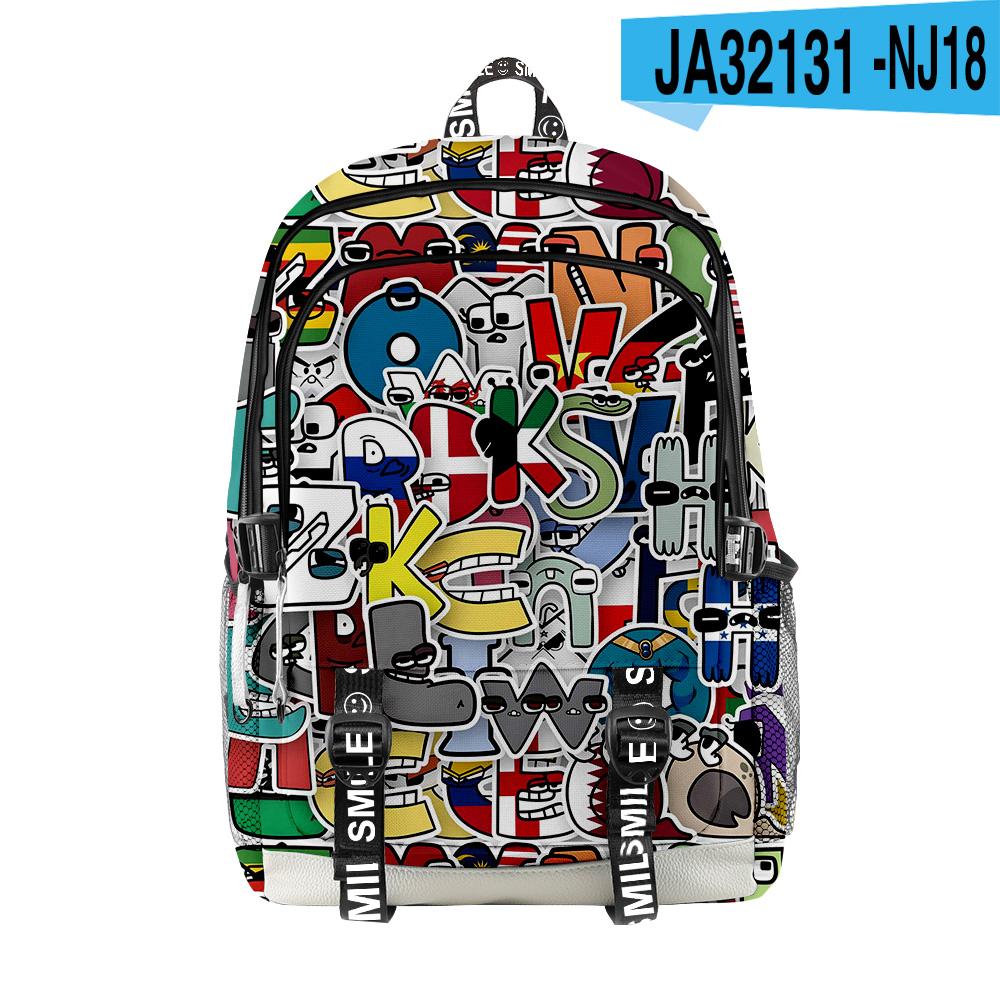 Rucsacuri școlare populare clasice Alphabet Lore pentru studenți, unisex, cu imprimeu 3D, Oxford, impermeabile, multifuncționale, rucsacuri de călătorie