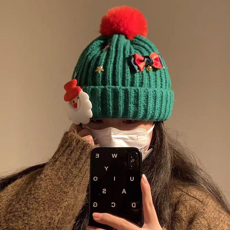 Santa Claus Red Knitted Hat Children's Winter New Versatile Warm Ear Protector Wool Hat Shows Small Face