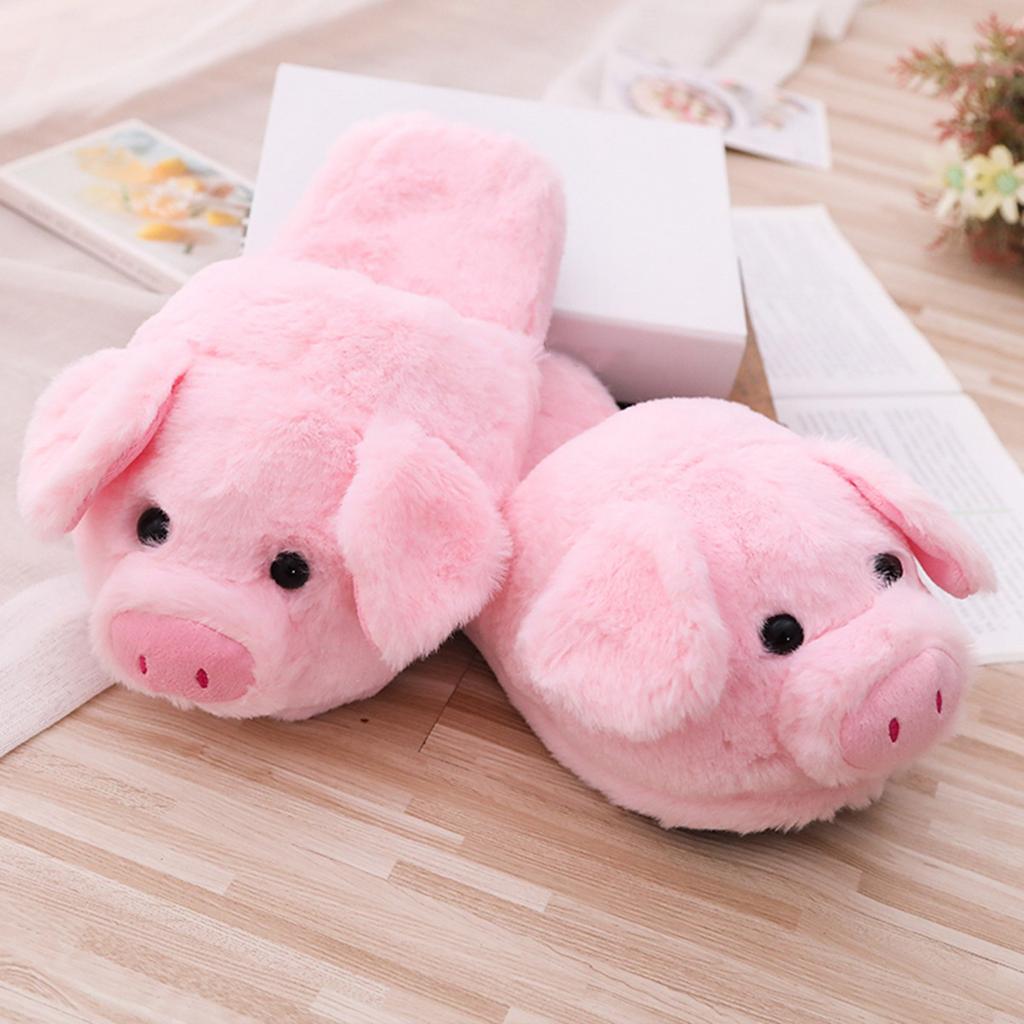 Pig Plush Cotton Slippers And Winter Closed Toe Non- Warm Home Indoor Floor Shoes