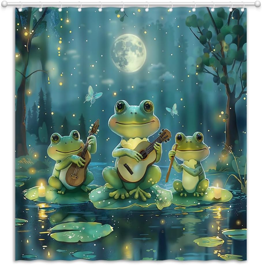 Funny Frogs Shower Curtain Cute Animals Cartoon Boys Girls Teens Fabric Bathroom Decor Curtains with Hooks, 70" Wx70 H