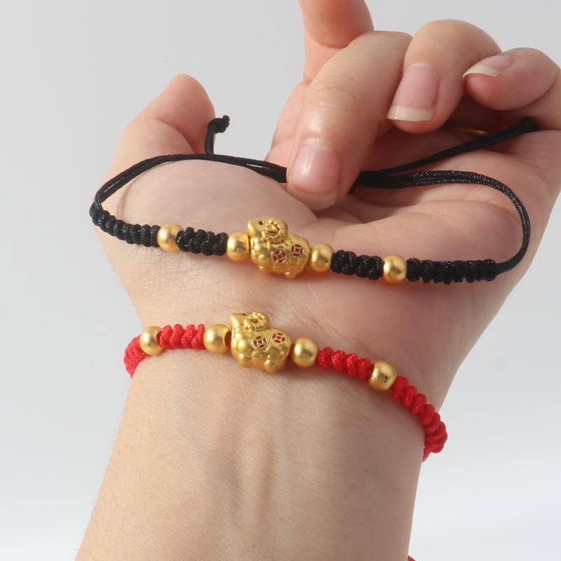 Adjustable Zodiac Goat Braided Bracelet Gold Plated Charm  Braided Rope Bracelet  Chinese Style Beads Womens