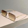 Rimless Square Sunglasses Men Women Fashion Gradient Lens Trendy Style Sun Glasses for Outdoor Driving Holiday
