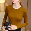 Bottom Shirt Women's Autumnal Clothing New Solid Color Round Neck Long-sleeved T-shirt Elastic Inner Waist Top