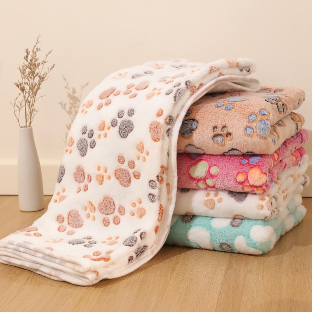 Winter Pet Blanket Coral Fleece Footprints Dog Mattress Comfortable Warm Kennel Mat Small and Medium Size Pet Quilt