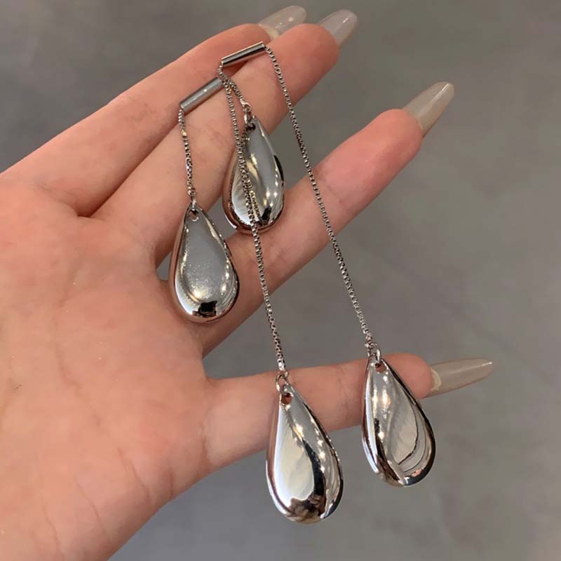 Exaggerated Metal Water Drop Earrings For Women Fashion Gold Color  Long Tassel Asymmetric Pendant Earrings Jewelry Accessories