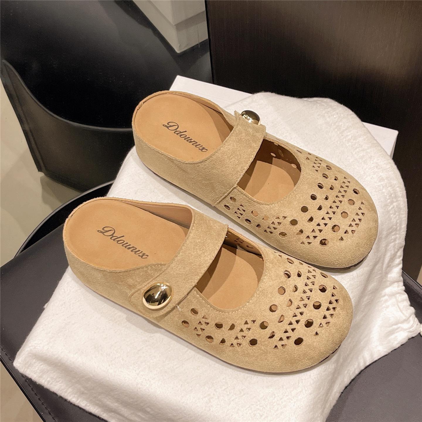 

Бежевые полые ретро шлепанцы на плоской подошве с открытым носком женские летние 2025 новые с юбкой туфли Мэри Джейн 40