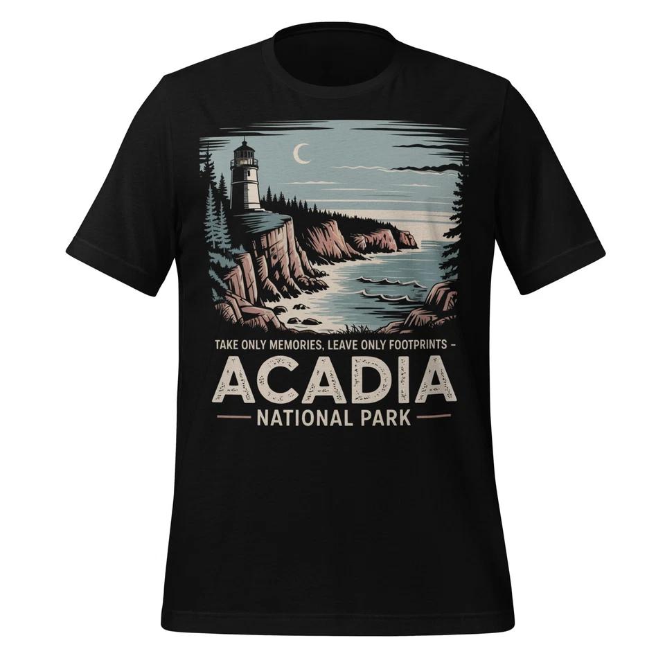 

Acadia National Park Shirt Lighthouse Cliff Nature Hiker Gift Unisex Ocean Tee 4XL