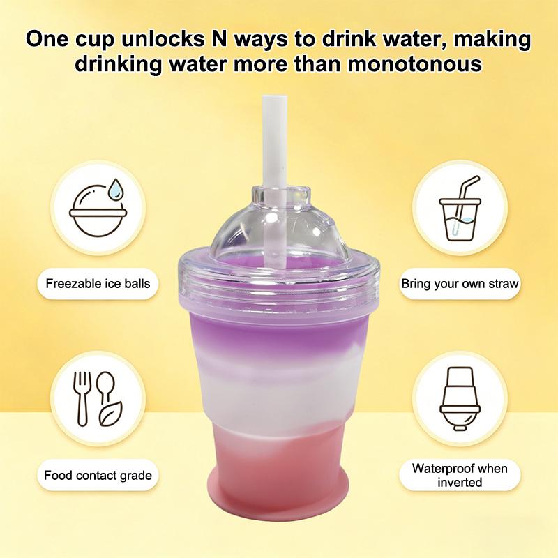 Collapsible Silicone Ice Ball Cup Portable Travel Cup With Straw Summer Outdoor Travel Ice Making Cup For Coffee Juice Drinks