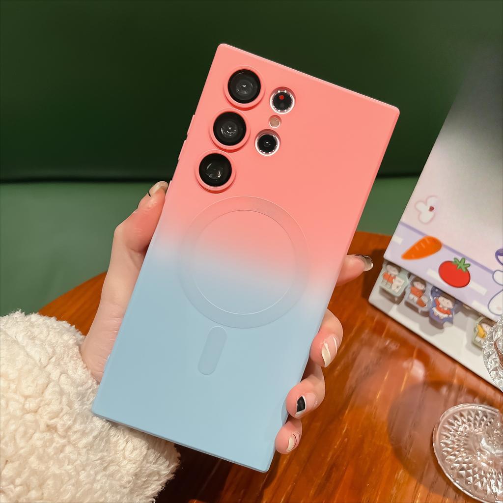 Geeignet für Samsung S25ultra Magnetische Handyhülle, Flüssige S24 Zweifarbiger Farbverlauf S22 mit Linsenfolie Weiche Schutzhülle