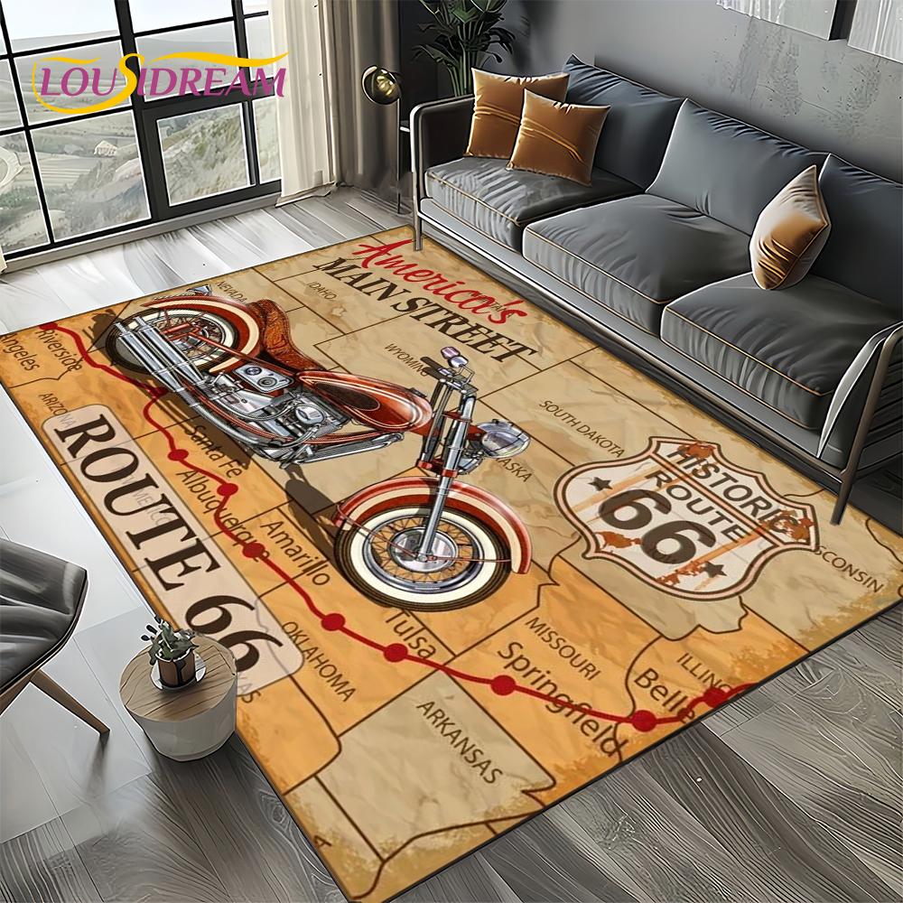Retro America Historic Route 66,Mother Road,mãe EstradaCarpet Rug for Living Room Bedroom Home Sofa,Area Rug Non-slip Floor Mat
