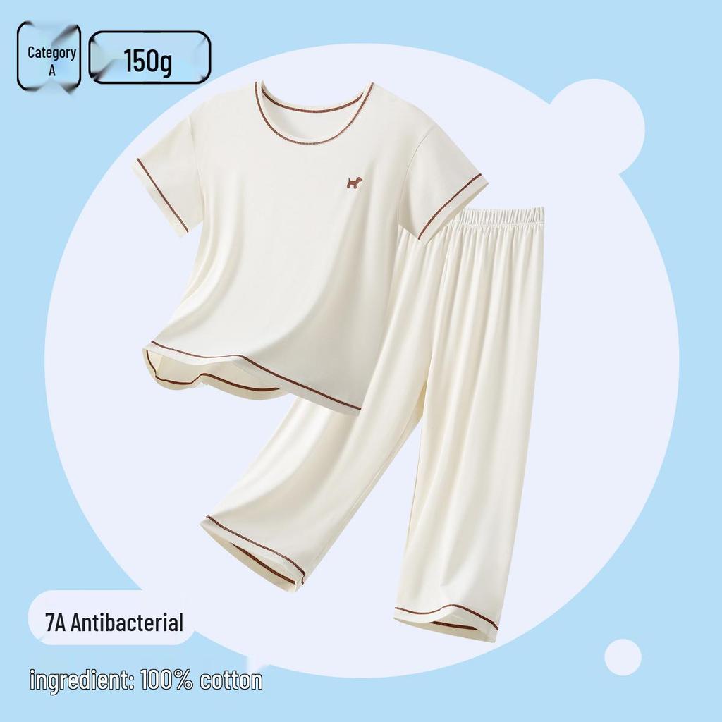 Children's All-Cotton Short Sleeve Pajama Set for Girls and Boys - Summer Lightweight A-Class, Air Conditioning Wear for Big Kids