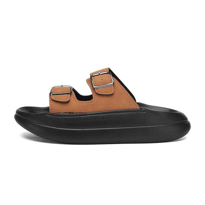 Fashion Men's Microfiber Leather Slippers for External Wear Anti Slip and Cool Slippers Men's Double Button Flat Drag Beach Shoes