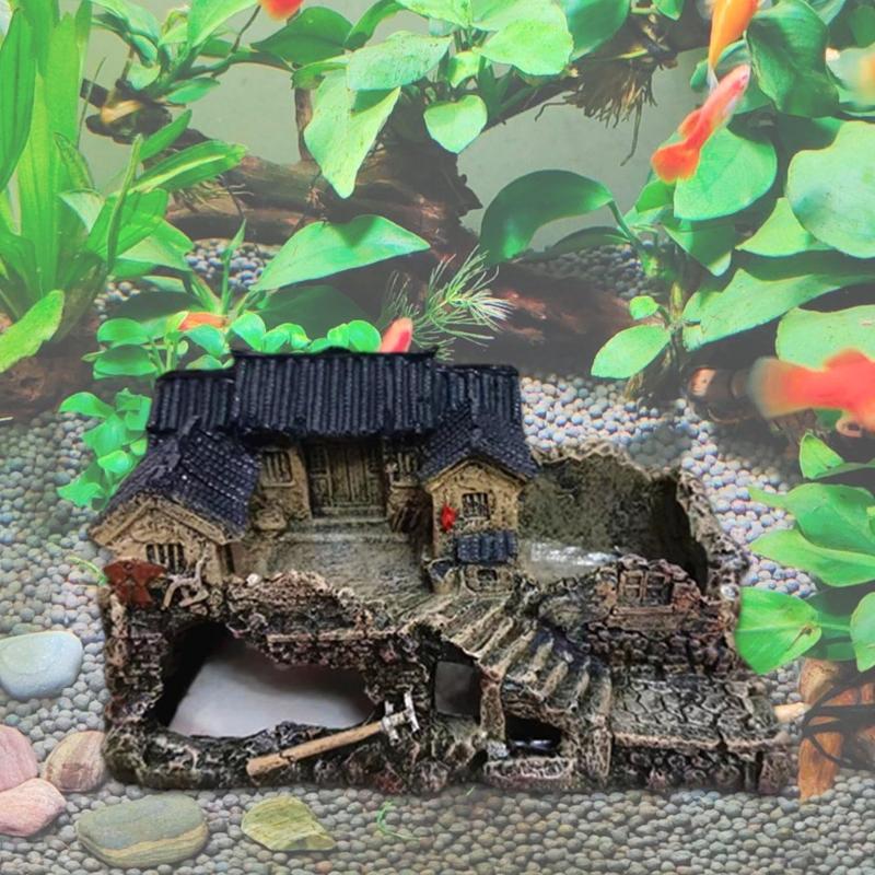 Chinese Fishtanks Decoration Figurine Shelter Cave Landscape Antique Buildings Statue Fish Shrimp Landscape Hideouts