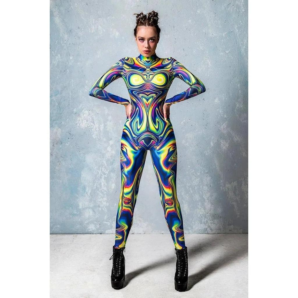 3D Digital Printing Stage Performance Costumes Adults Halloween Events Carnival Theme Party Cosplay Outfit Pretend Game Jumpsuit