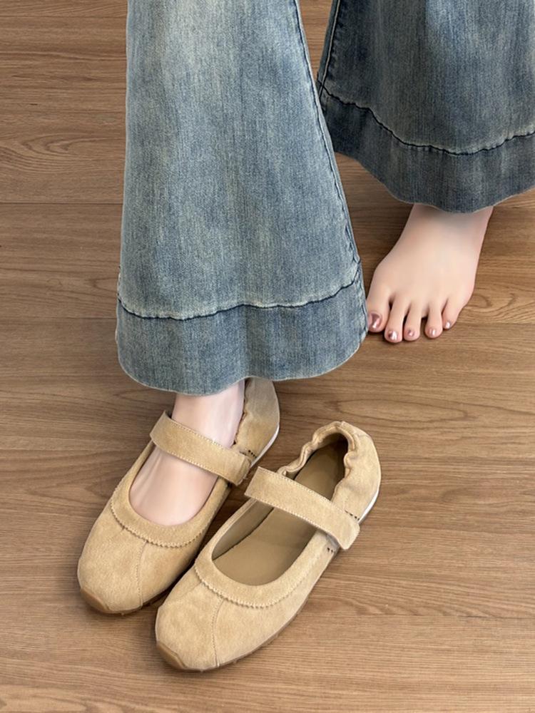 

Балетки на плоской подошве в стиле ретро на липучке, женские новые туфли Мэри Джейн с круглым носком и мелким вырезом 35