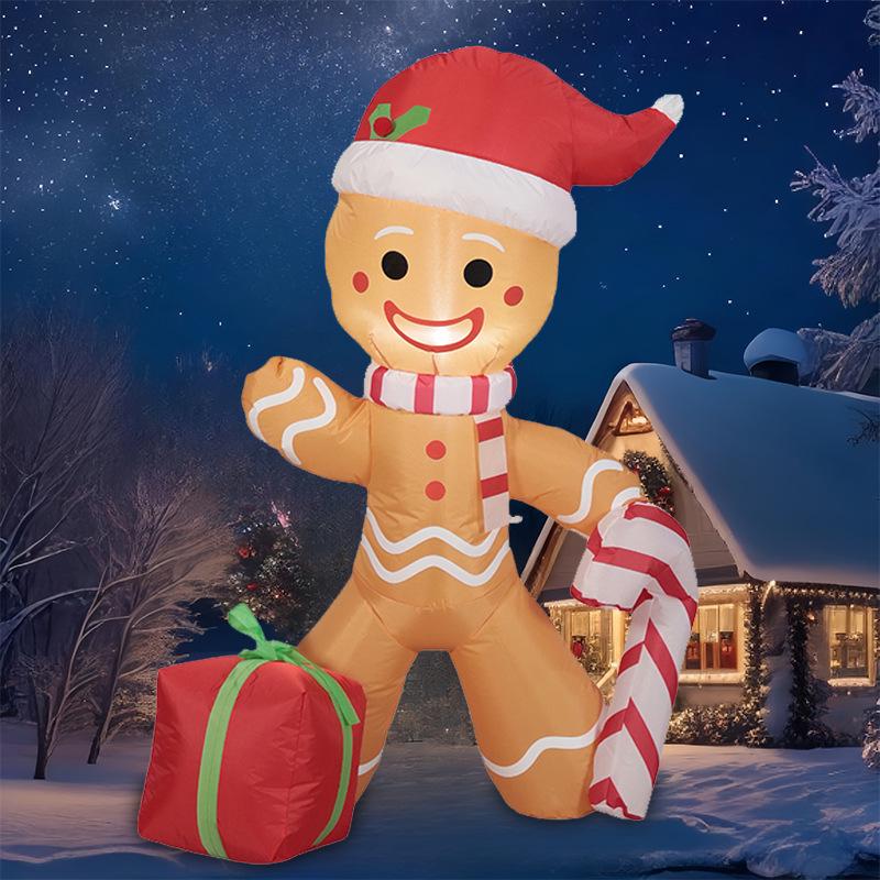 Christmas Gingerbread Man with Candy Cane LED Inflatable Yard Ornament EU Standard