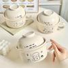 Cute Cartoon Ceramic Instant Noodle Bowl with Lid
