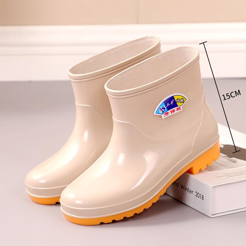 Четыре сезона дождевые ботинки женские короткие утепленные резиновые сапоги взрослые бархатные хлопковые водонепроницаемые ботинки нескользящие рабочие чехлы водонепроницаемые ботинки женские 34