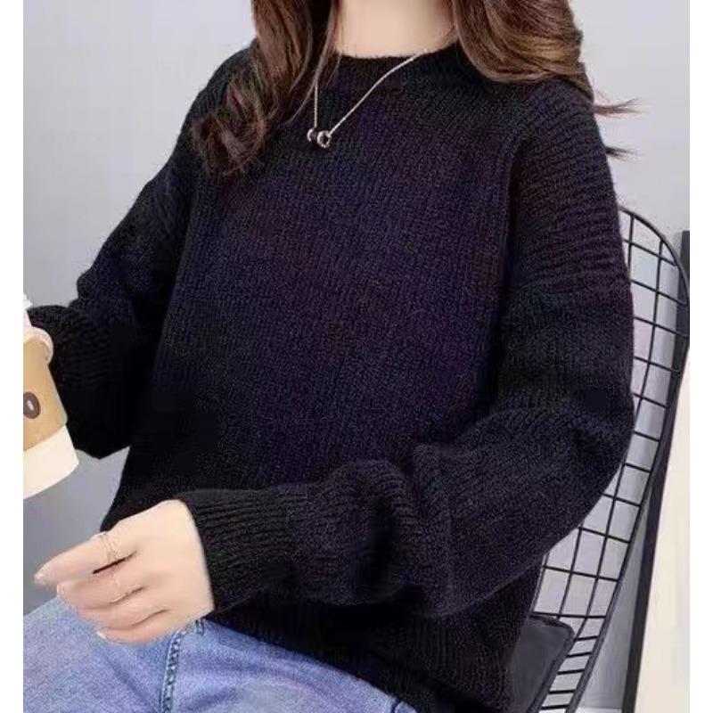 

Повседневный пуловер с круглым вырезом, вязаный свитер, женский, новый, осенне-зимний, свободный и тонкий, ленивый стиль, верхняя одежда, вязаный свитер, топ, тренд One size чёрный