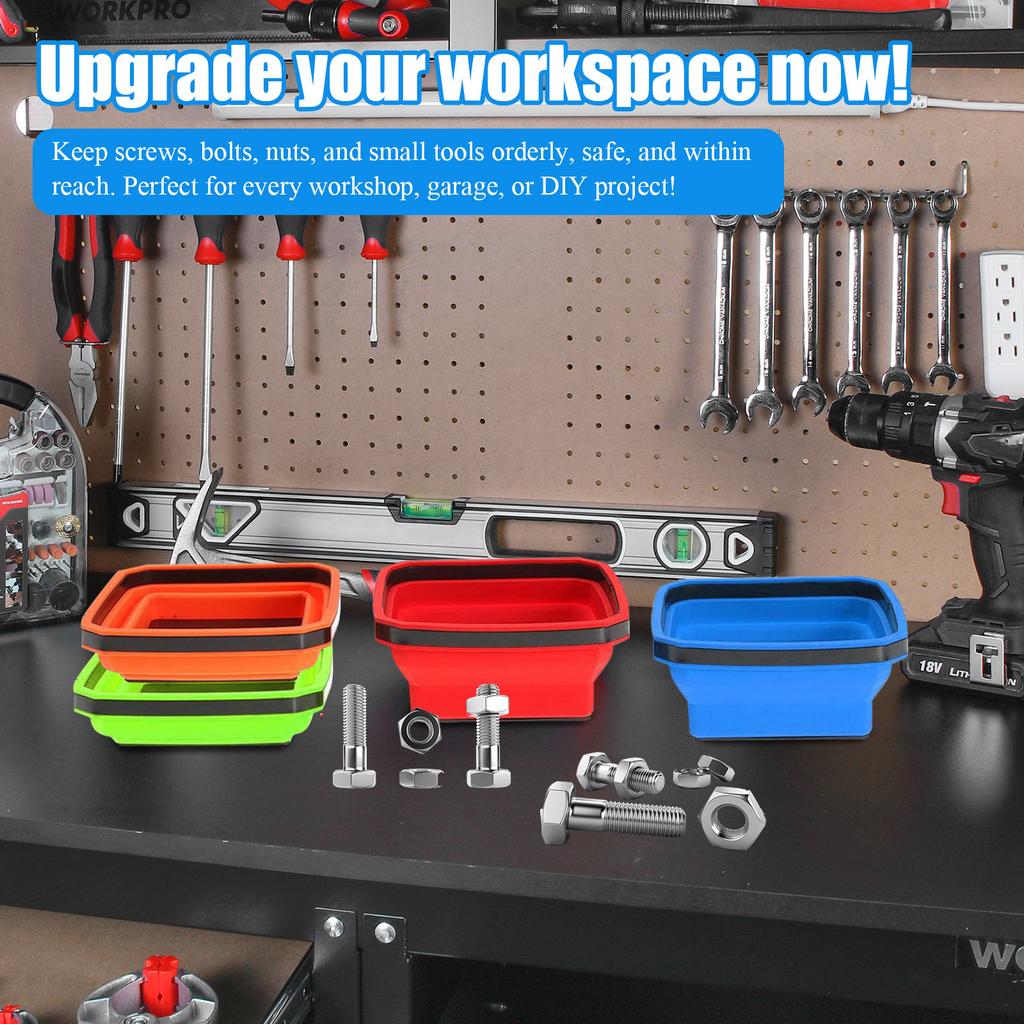 4pcs Silicone Foldable Magnetic Square Parts Storage Tray, Strong Magnetic Folding Storage Box