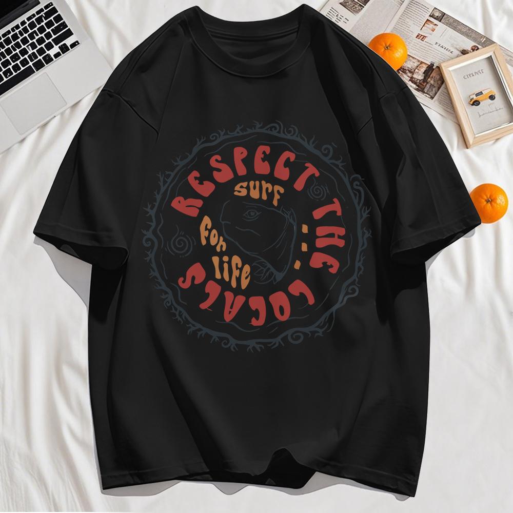 Respect The Locals Surf for Life Print Basics T Shirt Women Hip Hop Tee Shirts ONeck Casual Short Sleeve Loose Soft Top Y2K Top