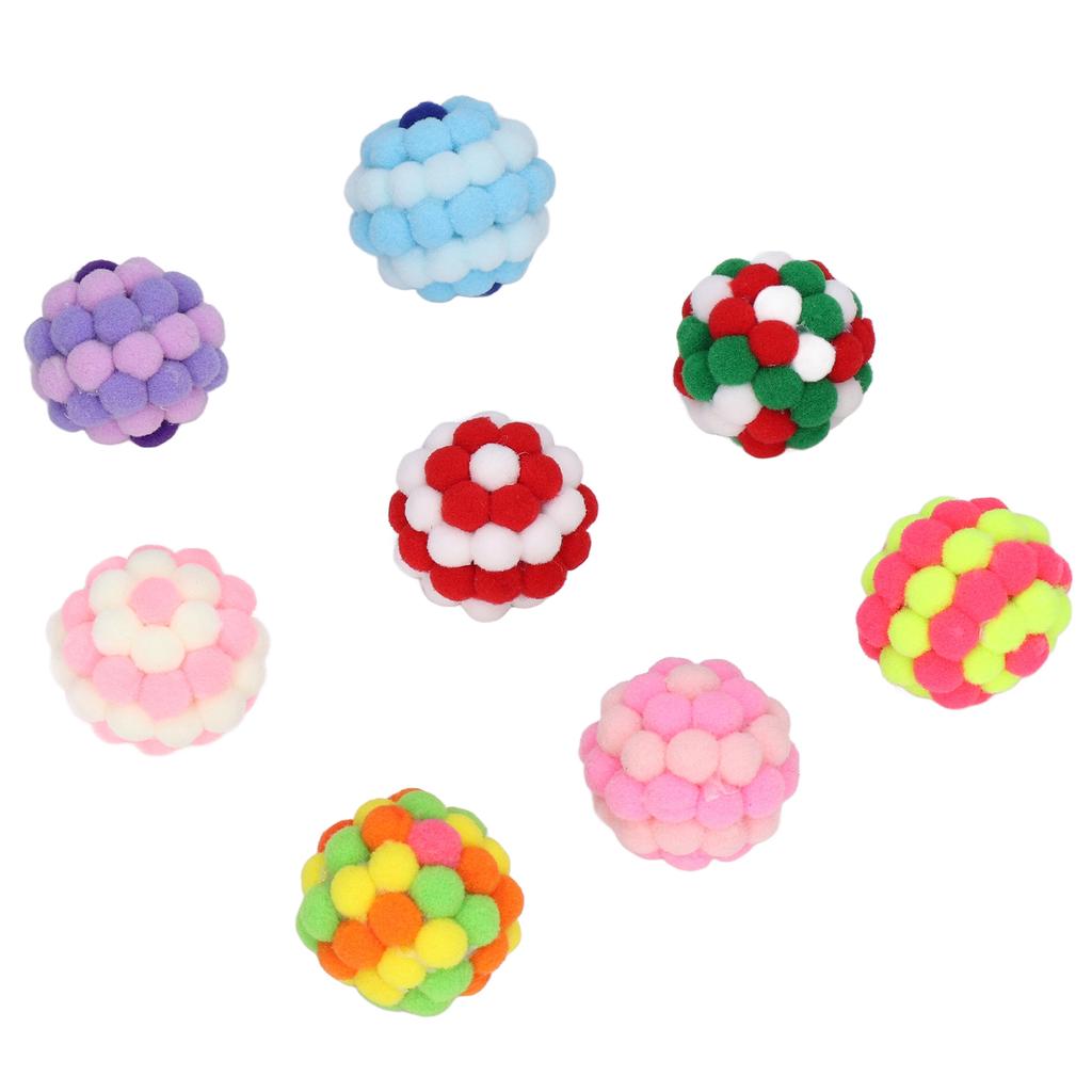 8 Stück Katzenspielbälle Elastisch Weich Bunt Interaktiv Jagend Kauend Plüsch Glockenball für Kätzchen