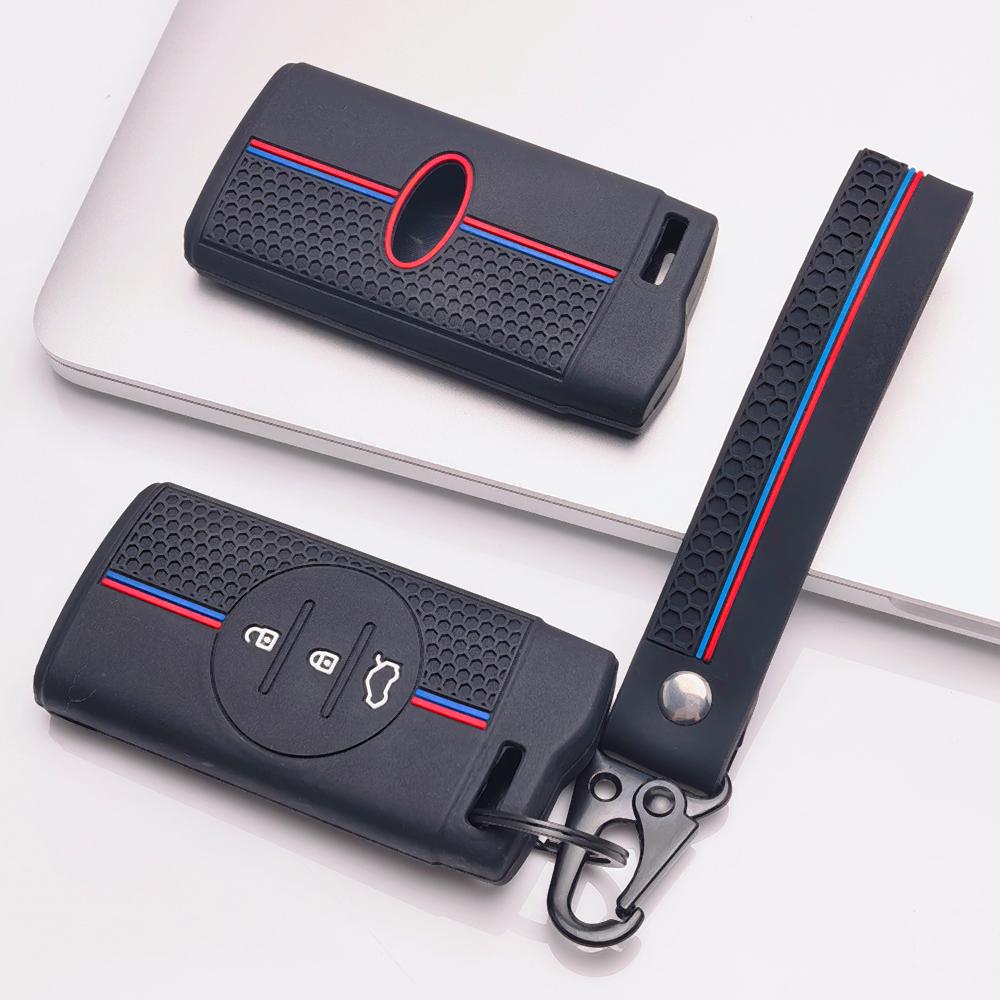 Silicone Remote Key Cover for Chery Tiggo 2 Tiggo 3X Tiggo 4 Tiggo 5X Tiggo 7 Pro with Keychain Honeycomb Texture Racing Stripe Remote Key Protector