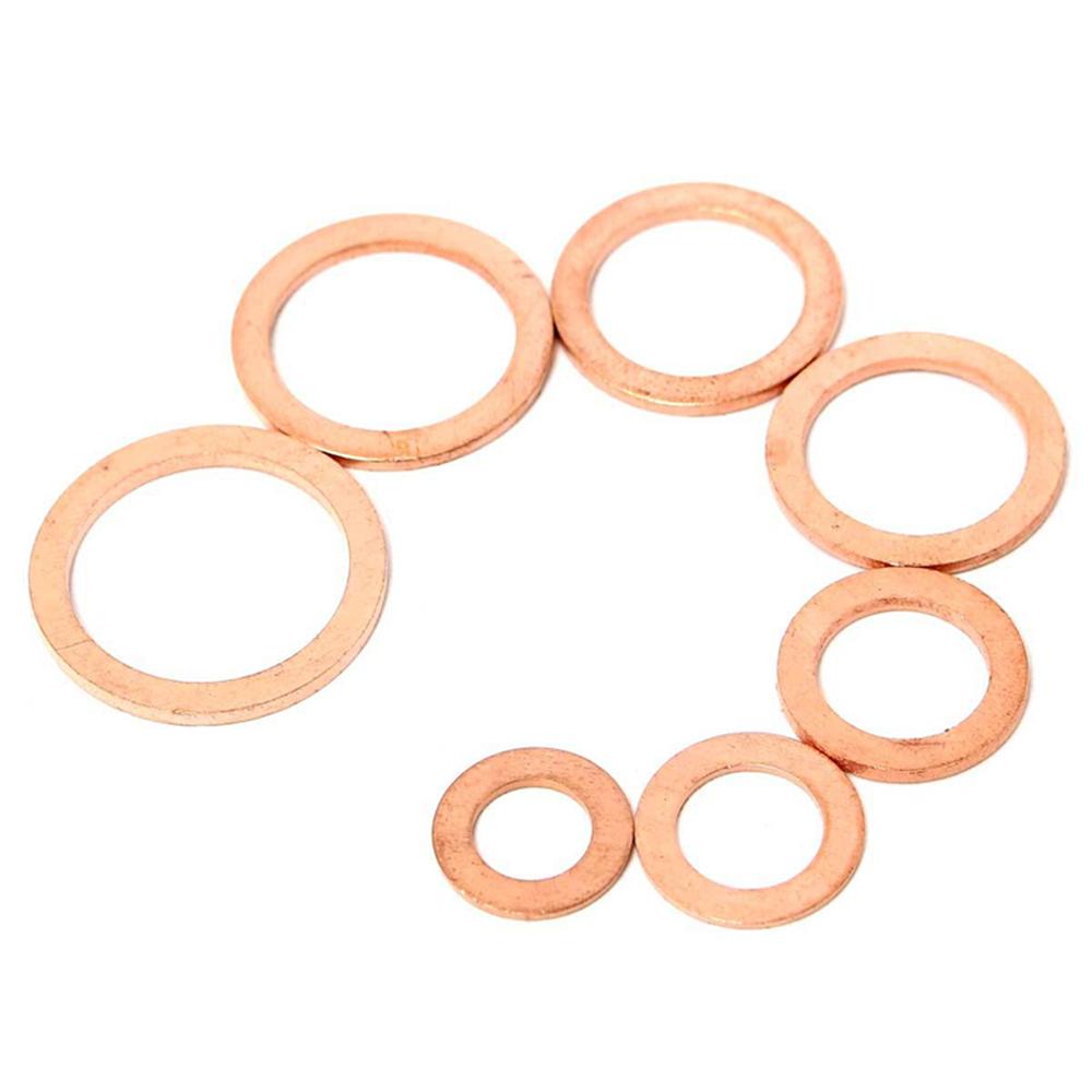 100 Stück Kupfer Unterlegscheibe Dichtung Mutter und Schraube Set Flacher Ring Dichtung Sortimentskasten mit Box M4/M5/M6/M8/M10/M12/M14 für Ölablassschrauben