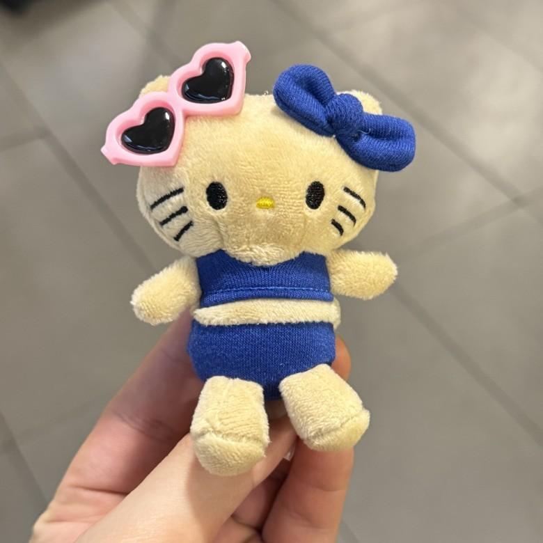 Hello Kitty Plush Cat Keychain With Polka Dot White Dress For Girls Backpack Decor Black