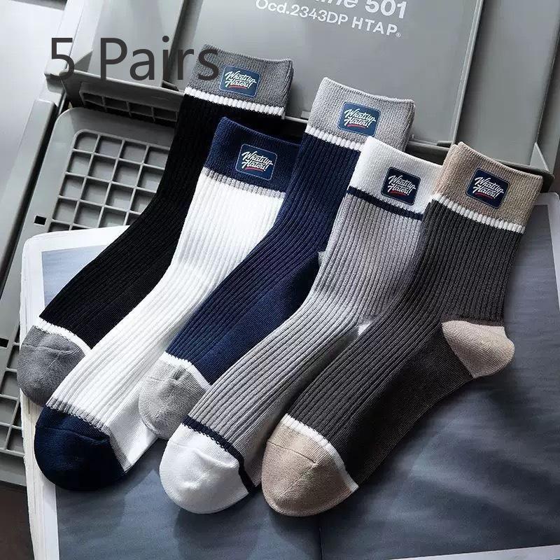 

5 пар мужских трендовых хлопковых носков на весну и осень, всех видов повседневных, деловых, с впитывающим пот и дезодорирующим эффектом 5 Pairs