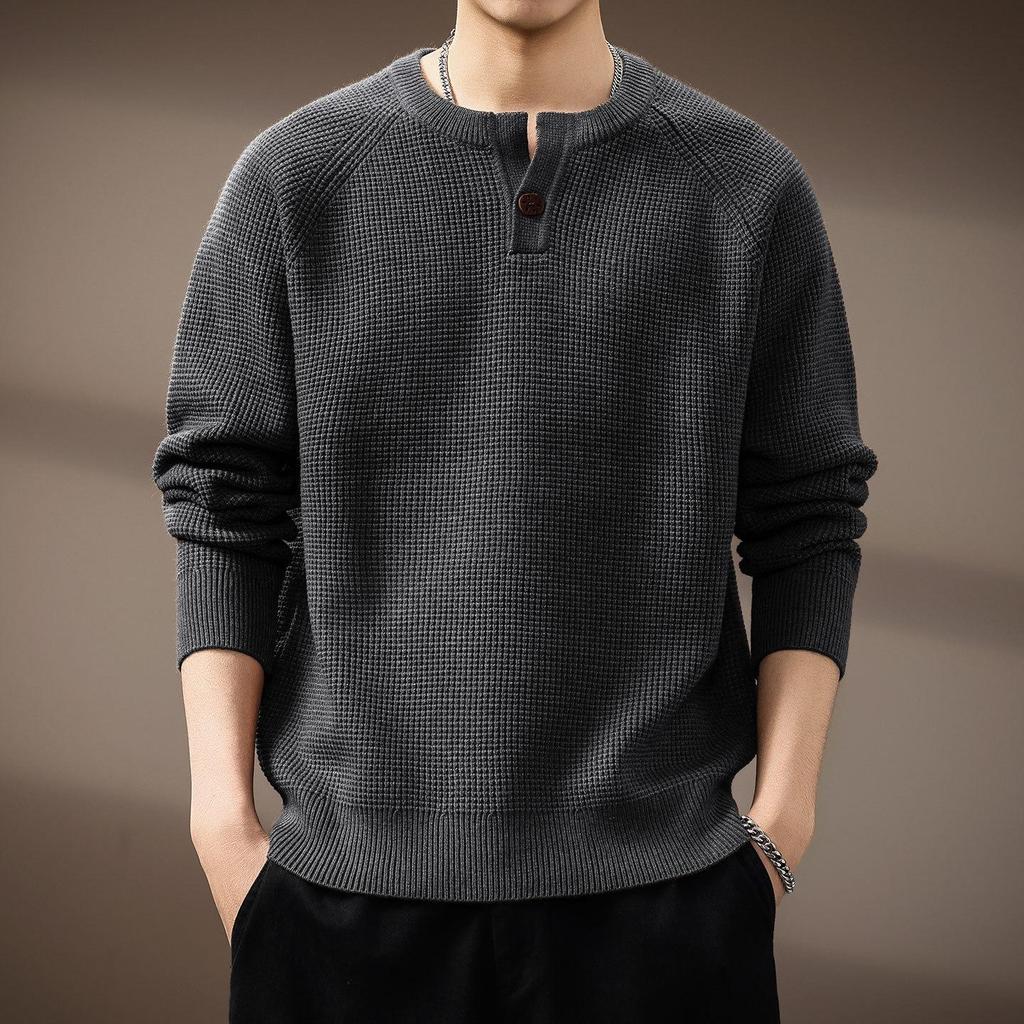 High-End Men's Retro Henley Collar Knitwear - Autumn Casual Loose Fit Sweater