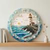 Textured Ocean Art for Home Lighthouse Sea Glass Wall Ornament, Hand Assembled Shells And Tumbled Entryway Seaside Focal Point Decor,