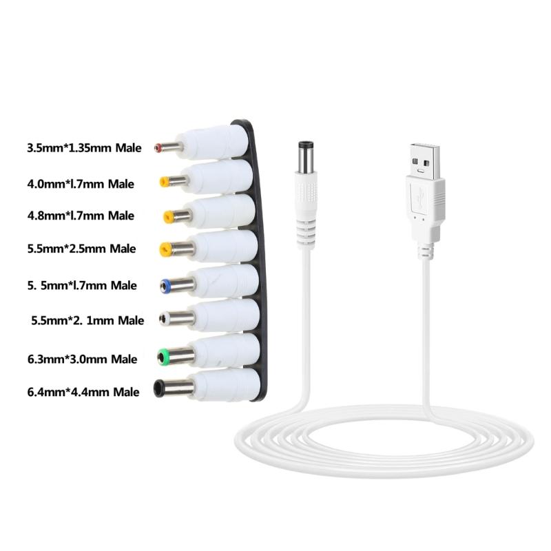 Usb To DC5V Power Cord Multifunctional with DC5.5x2.1 5.5x2.5 4.0x1.7 8pcs Plugs 8-In-1 USB toDC Charging Cable