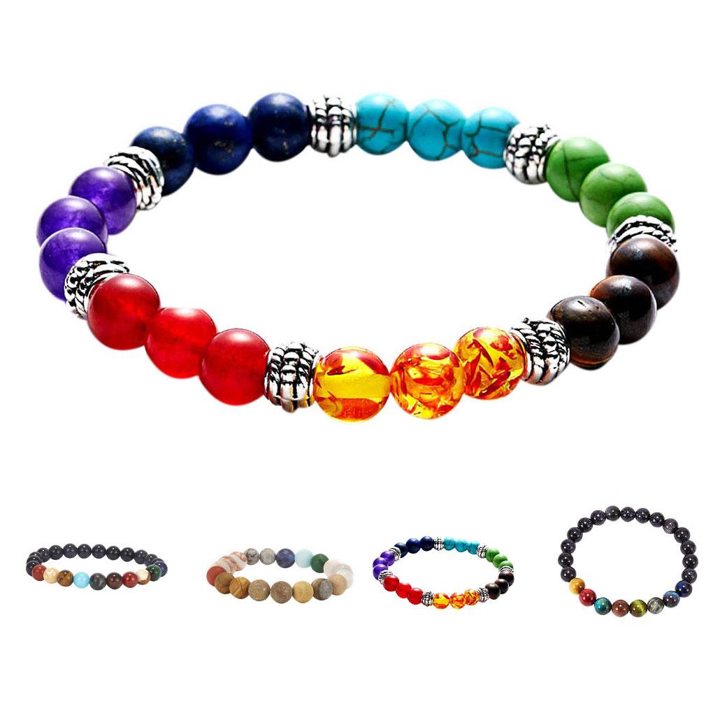 Natural Stone Beads Bracelet Women Men Beads Wristband Bangle Elastic Cord Unisex Bracelet Jewelry BR18Y0533-3