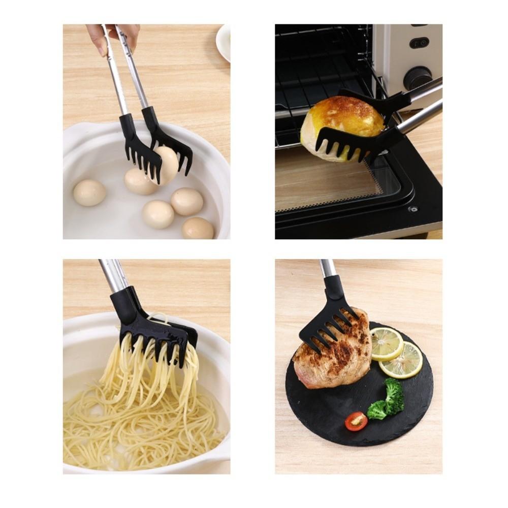 Portable Long Handle Noodles Clip Stainless Steel Multi-functional Food Tongs Non-slip Spaghetti Tongs Kitchen Tools